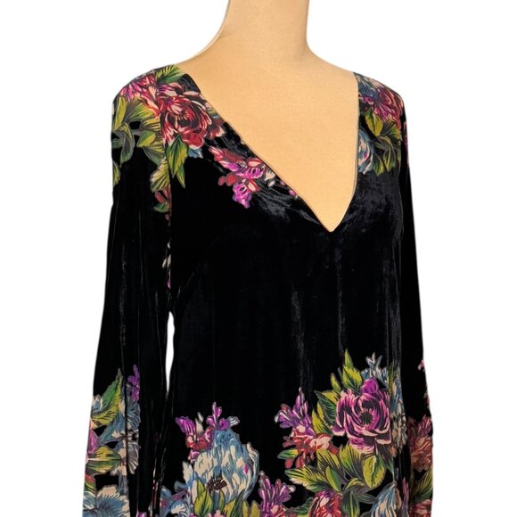 Free People Misha Burnout Velvet Dress Sz.XS Black Floral Boho Whimsigoth - Picture 4 of 13